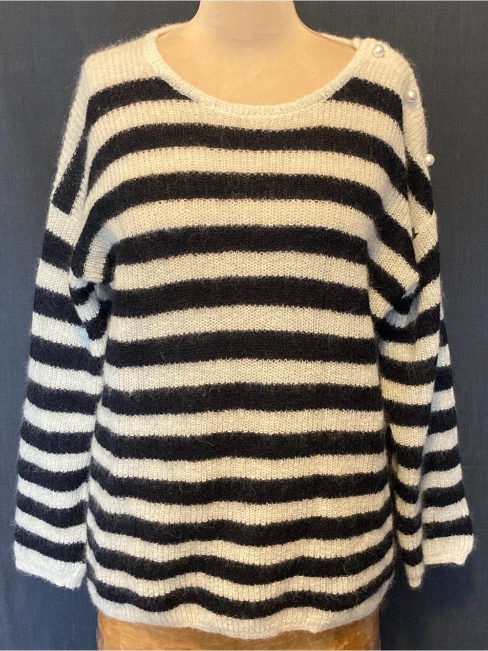 Black & White Striped Sweater Oversized Lightweight Tara Jarmon Mohair/Alpaca